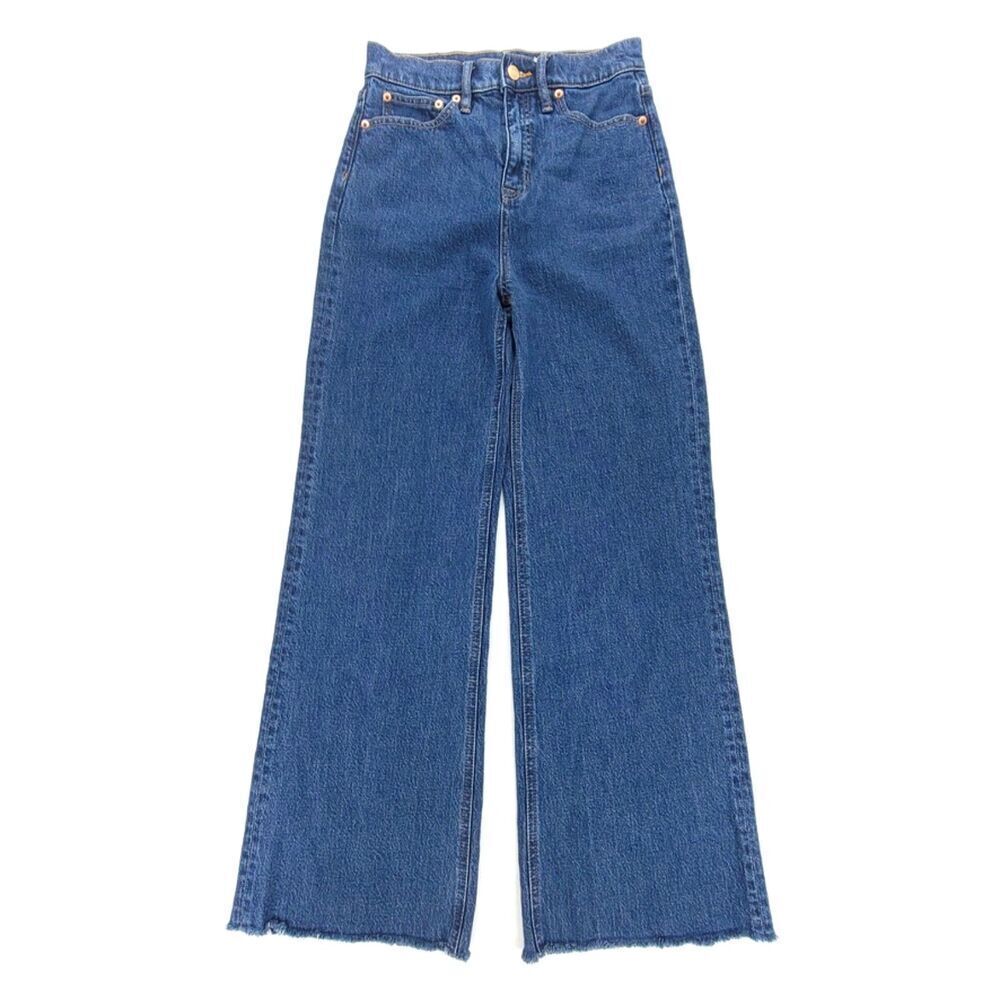 J CREW Wide Leg Denim Trouser in Fiorellas Wash 70's High Rise Raw Hem Jeans 27